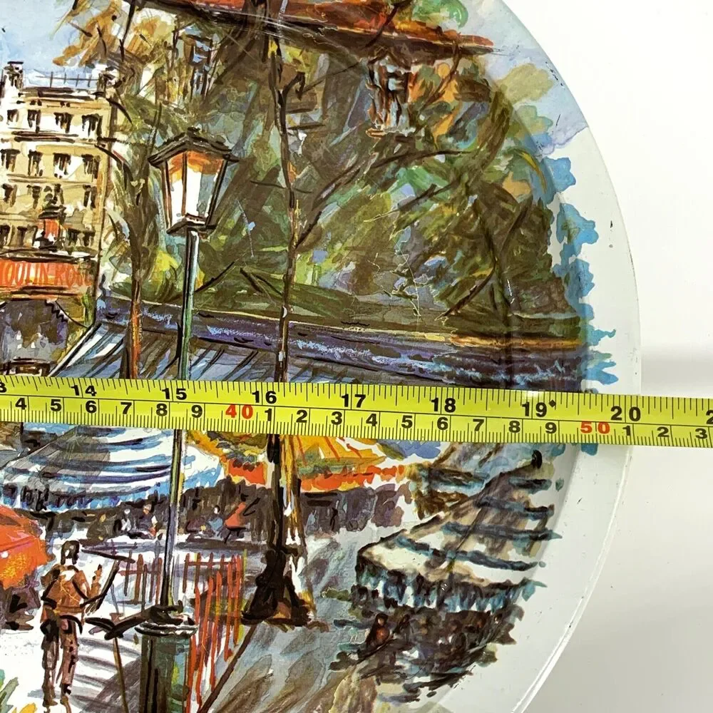 Vintage 70s Daher Metal Ware Tray PARIS Street Scene Moulin Rouge Windmill